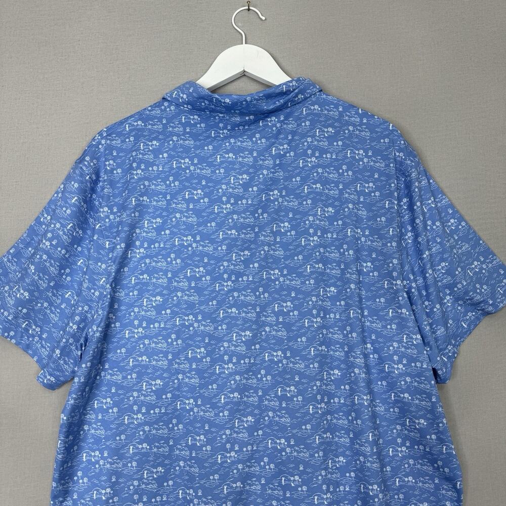J.Crew Performance Mens Polo Shirt XXL Blue Golf Course Palm Tree Dog Printed - Picture 8 of 11